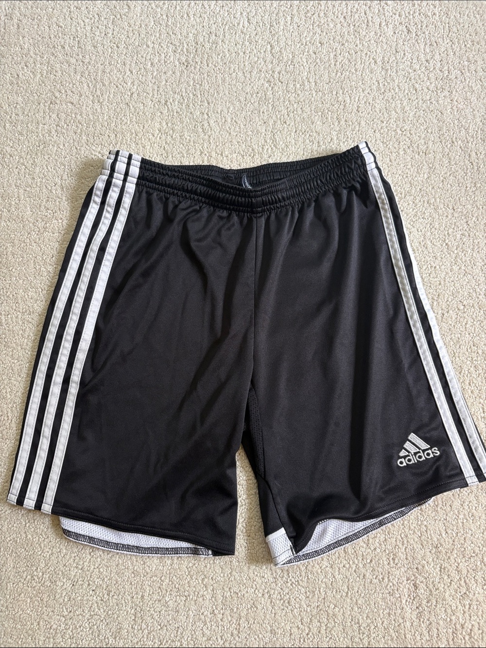 Adidas Black Athletic Shorts with White Side Stripes Youth Medium